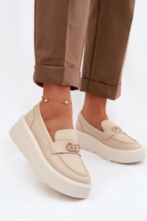 Pelle Mocassini con plateau da donna Vinceza 39974 beige