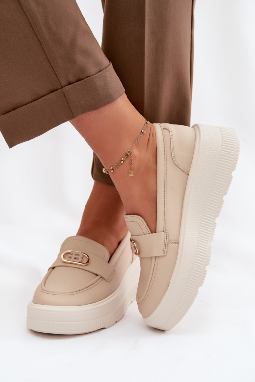 Pelle Mocassini con plateau da donna Vinceza 39974 beige