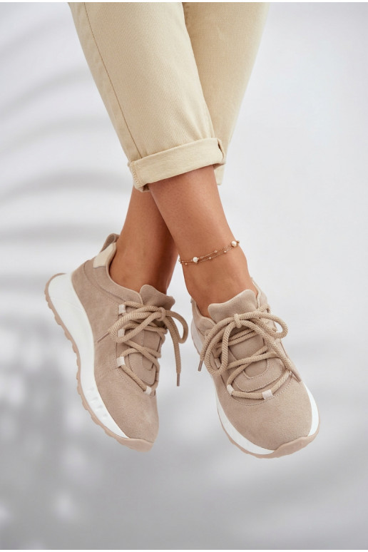Pelle dalla pelle scamosciata Scarpe modello sneakers Femminile beige Bemela
