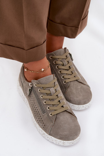 Scarpe in suede da donna con zip Cemela color chaki