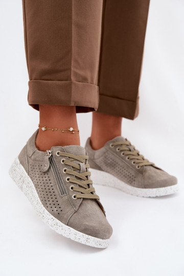 Scarpe in suede da donna con zip Cemela color chaki 2