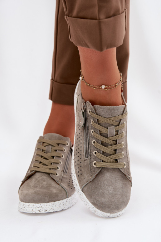 dalla pelle scamosciata scarpe Femminile con cerniere colore kaki Cemela