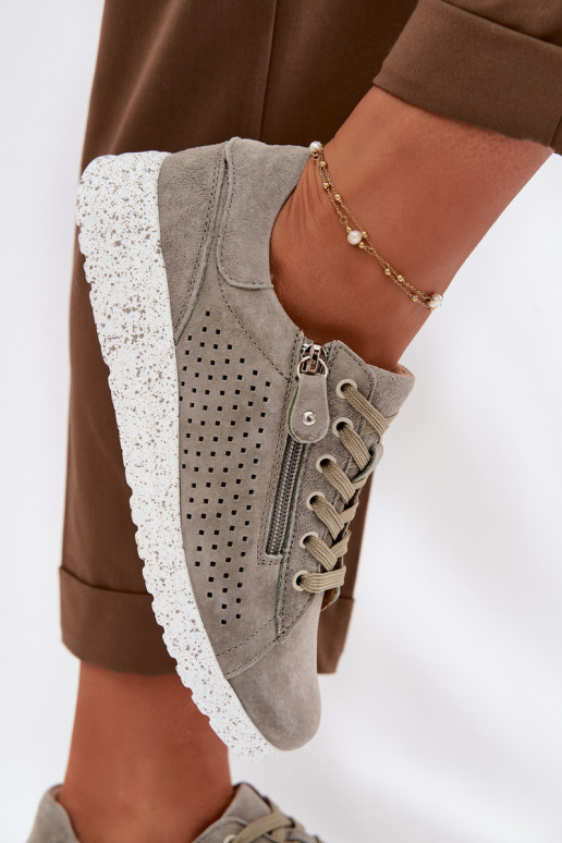 dalla pelle scamosciata scarpe Femminile con cerniere colore kaki Cemela