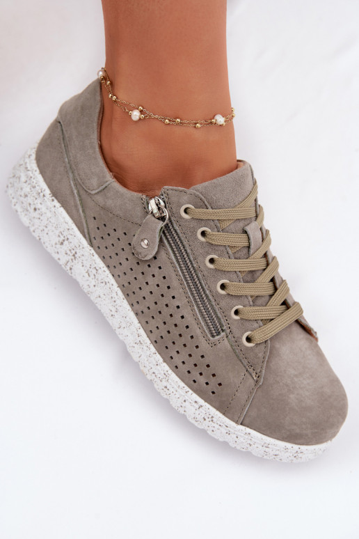 dalla pelle scamosciata scarpe Femminile con cerniere colore kaki Cemela