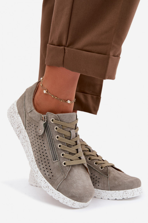 dalla pelle scamosciata scarpe Femminile con cerniere colore kaki Cemela