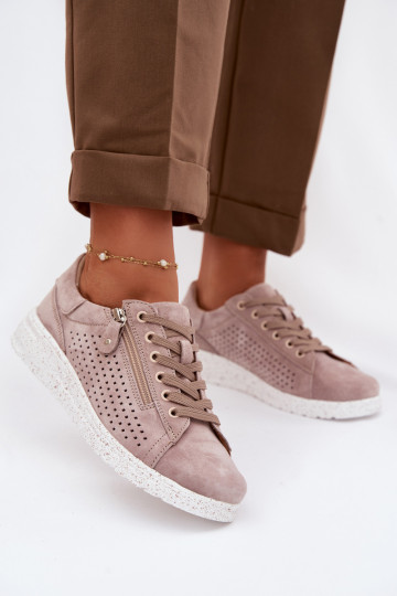 Scarpe in suede da donna con zip Cemela color sabbia
