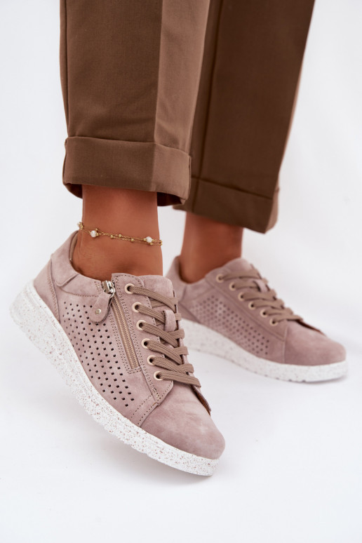 dalla pelle scamosciata scarpe Femminile con cerniere beige Cemela