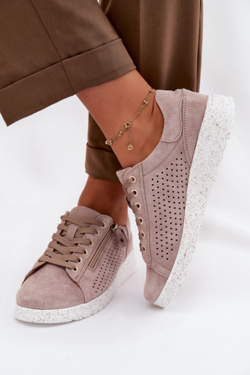 Scarpe in suede da donna con zip Cemela color sabbia 2