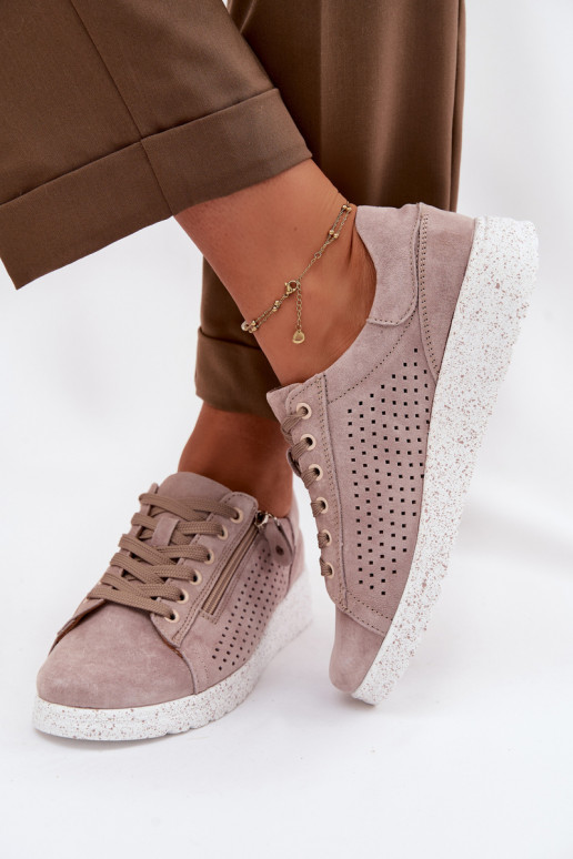 dalla pelle scamosciata scarpe Femminile con cerniere beige Cemela