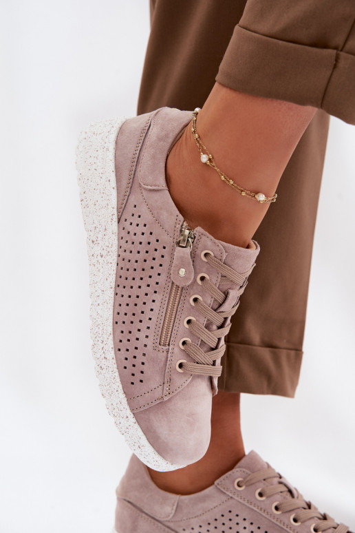 dalla pelle scamosciata scarpe Femminile con cerniere beige Cemela