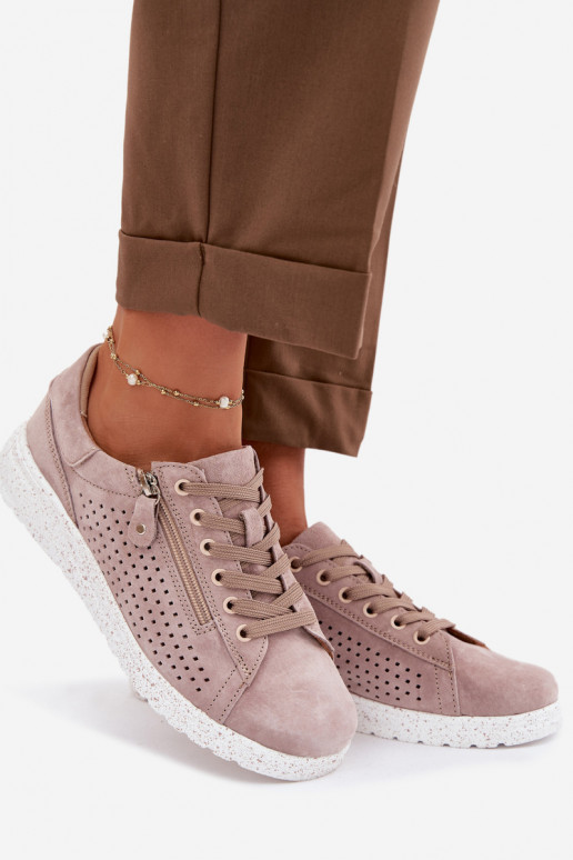dalla pelle scamosciata scarpe Femminile con cerniere beige Cemela