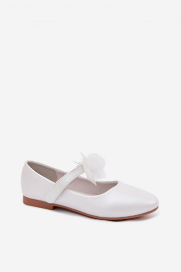 Ballerine per bambini con ornamenti e cinturino Vinceza 13277 color bianco perlato
