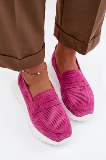 Mocassini da donna in camoscio naturale con piattaforma Vinceza 79626 color rosa