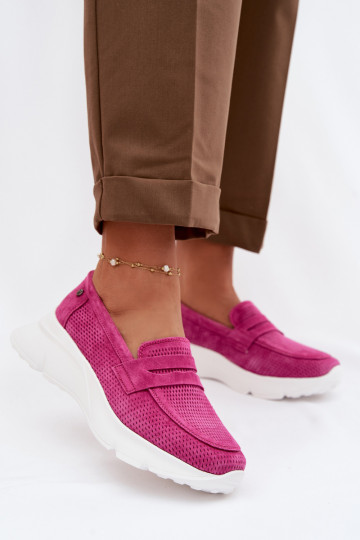 Mocassini da donna in camoscio naturale con piattaforma Vinceza 79626 color rosa 2