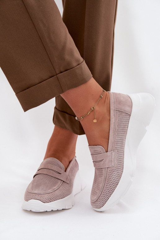 mocassini da donnaAbilitatoturalnego dalla pelle scamosciatau con una piattaforma Vinceza 79626 beige