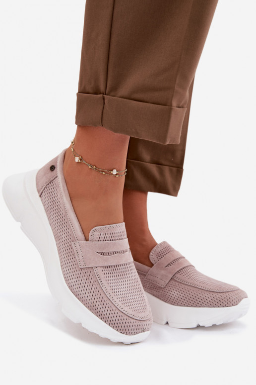 mocassini da donnaAbilitatoturalnego dalla pelle scamosciatau con una piattaforma Vinceza 79626 beige