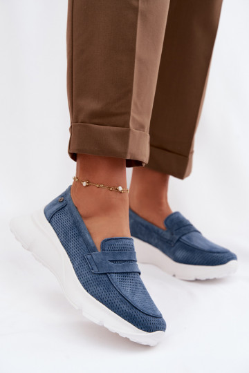 mocassini da donnaAbilitatoturalnego dalla pelle scamosciatau con una piattaforma Vinceza 79626 blu scuro