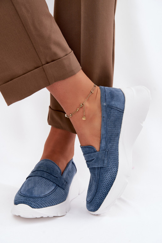 mocassini da donnaAbilitatoturalnego dalla pelle scamosciatau con una piattaforma Vinceza 79626 blu scuro