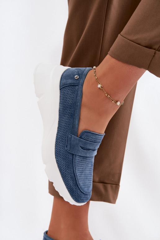 mocassini da donnaAbilitatoturalnego dalla pelle scamosciatau con una piattaforma Vinceza 79626 blu scuro