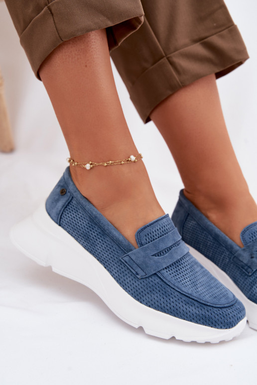 mocassini da donnaAbilitatoturalnego dalla pelle scamosciatau con una piattaforma Vinceza 79626 blu scuro