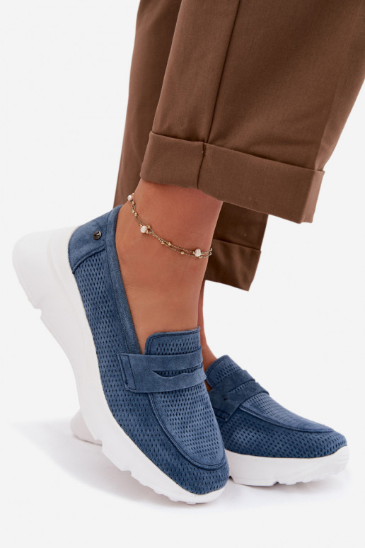 mocassini da donnaAbilitatoturalnego dalla pelle scamosciatau con una piattaforma Vinceza 79626 blu scuro