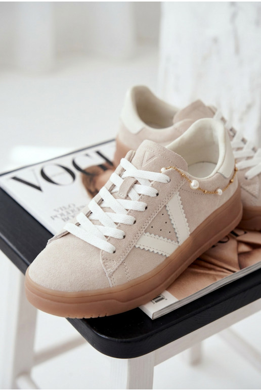Scarpe modello sneakers FemminileAbilitatoturalnego dalla pelle scamosciatau con una piattaforma Vinceza 79597 beige