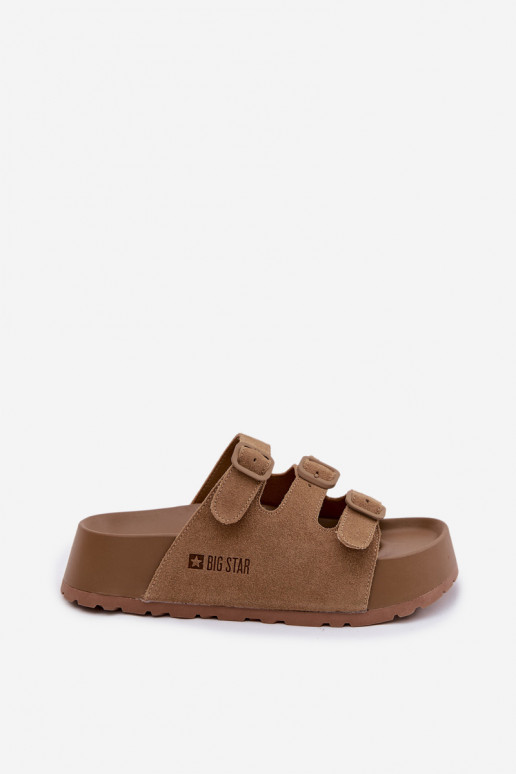 Pantofole da donna con una piattaforma con strisce Big Star TT274530 colore marrone