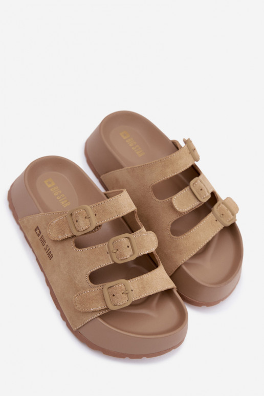 Pantofole da donna con una piattaforma con strisce Big Star TT274529 beige