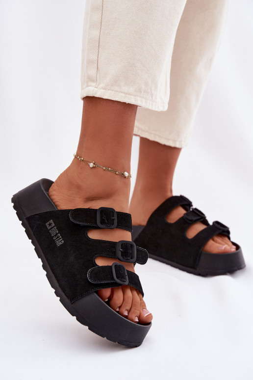 Pantofole da donna con una piattaforma con strisce Big Star TT274531 colore nero