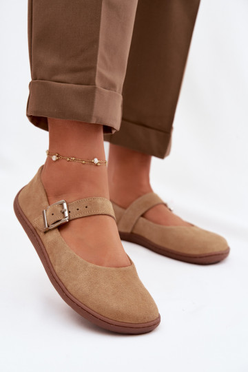 Ballerine in camoscio naturale Zazoo 316 color sabbia 2