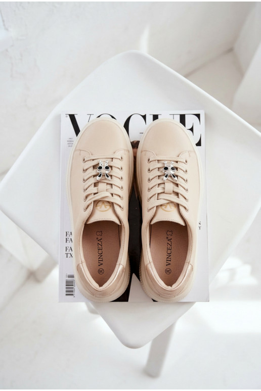 Pelle Scarpe modello sneakers Femminile con una piattaformaPrzypinką Vinceza 39973 beige