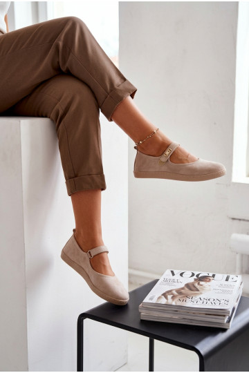 Pelle Ballerine in camoscio Barefoot con cinghie Zazoo 10206 beige