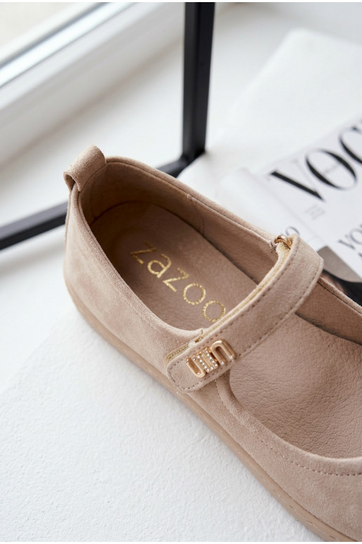 Pelle Ballerine in camoscio Barefoot con cinghie Zazoo 10206 beige