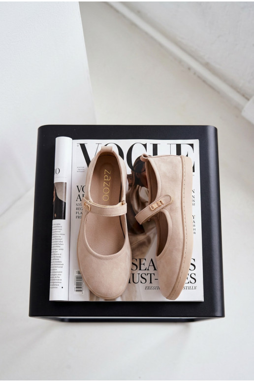 Pelle Ballerine in camoscio Barefoot con cinghie Zazoo 10206 beige