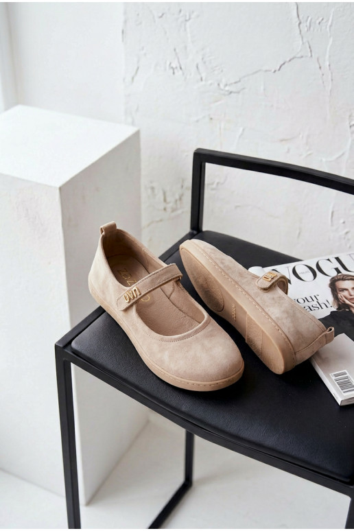 Pelle Ballerine in camoscio Barefoot con cinghie Zazoo 10206 beige