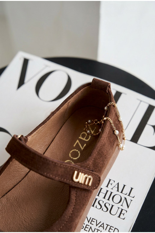 Pelle Ballerine in camoscio Barefoot con cinghie Zazoo 10206 CzekoladoAe