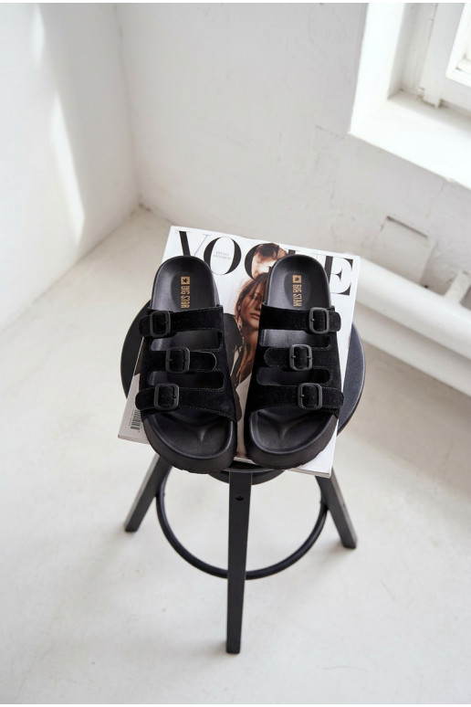 Pantofole da donna con piattaforma e fasce Big Star TT274531 color nero