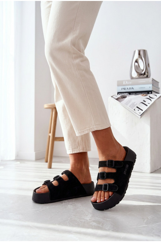 Pantofole da donna con piattaforma e fasce Big Star TT274531 color nero