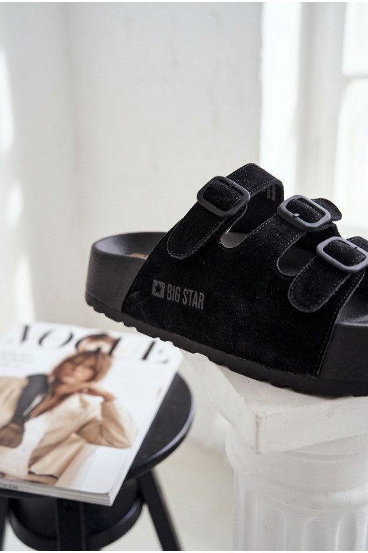 Pantofole da donna con piattaforma e fasce Big Star TT274531 color nero