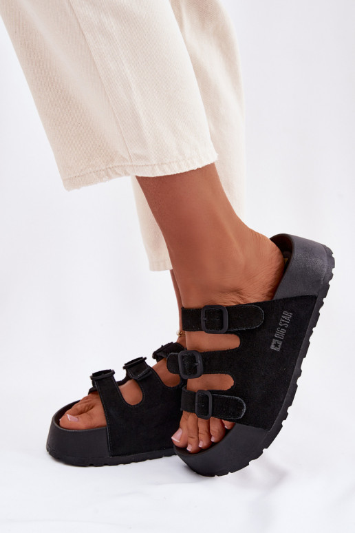 Pantofole da donna con piattaforma e fasce Big Star TT274531 color nero