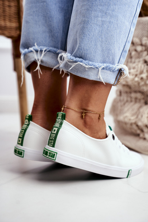 Scarpe da ginnastica in pelle da donna Big Star GG274006 Bianco-colore verde