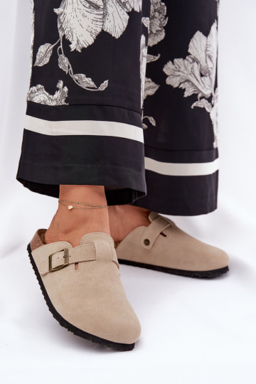 pantofole in pelle scamosciata Zoccoli Femminile con fibbie Big Star RR274A385 beige