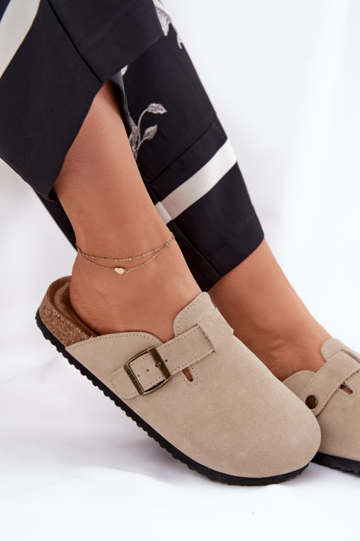 pantofole in pelle scamosciata Zoccoli Femminile con fibbie Big Star RR274A385 beige