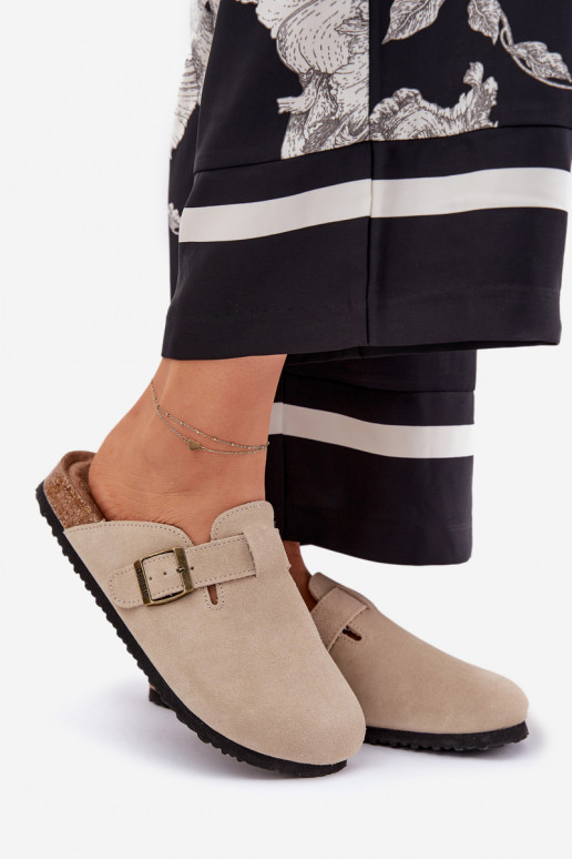 pantofole in pelle scamosciata Zoccoli Femminile con fibbie Big Star RR274A385 beige