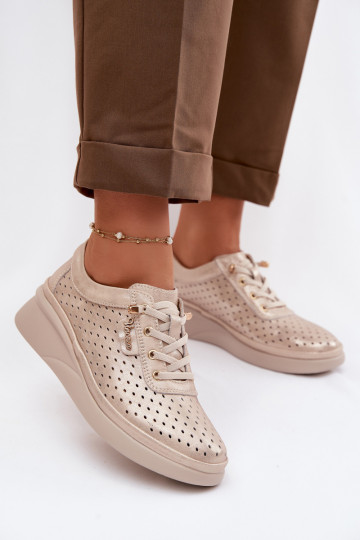 Pelle con elementi traforati scarpe Femminile Vinceza 79603 colore dorato 2