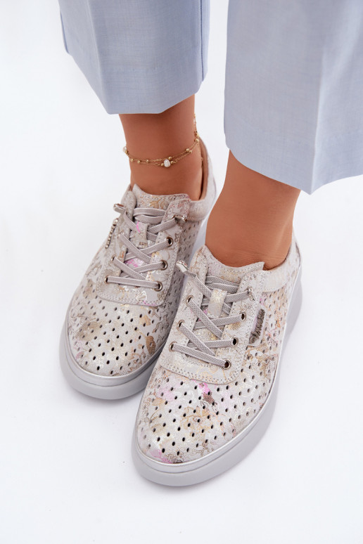 Pelle scamosciata traforata scarpe Femminile Vinceza 79603 colore grigio