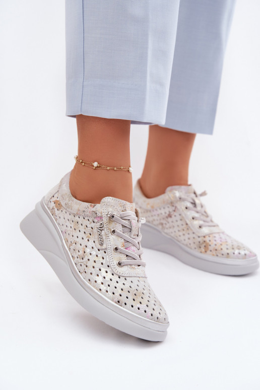 Pelle scamosciata traforata scarpe Femminile Vinceza 79603 colore grigio