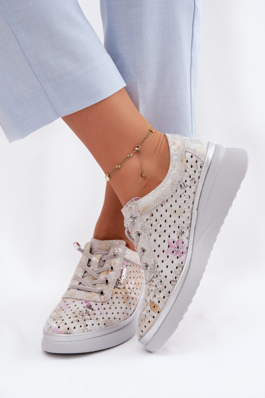 Pelle scamosciata traforata scarpe Femminile Vinceza 79603 colore grigio