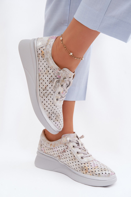 Pelle scamosciata traforata scarpe Femminile Vinceza 79603 colore grigio