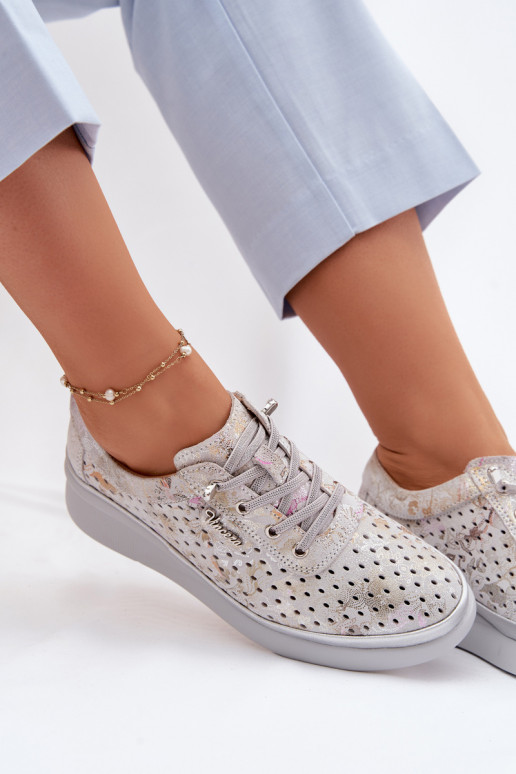 Pelle scamosciata traforata scarpe Femminile Vinceza 79603 colore grigio